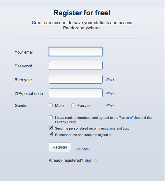 ここに必要な情報を入力